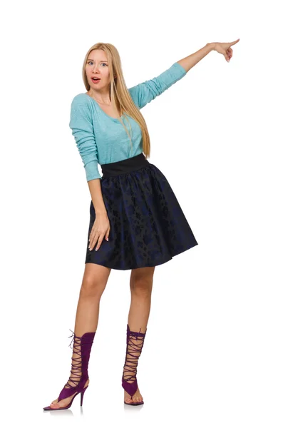 Blont hår tjej i mörk blå kjol — Stockfoto