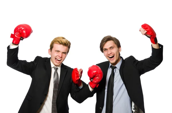 Pair of businessmen boxing on white — Stock Photo, Image