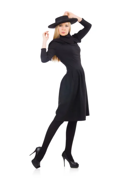 Žena v dlouhých černých šatech — Stock fotografie