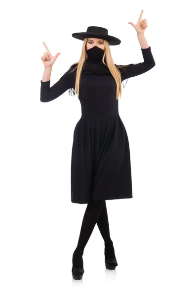 Uzun, siyah elbiseli kadın — Stok fotoğraf