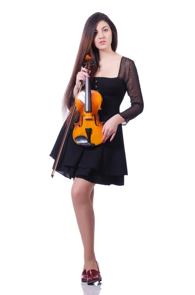 Woman performer playing violin on white — Stock Photo, Image