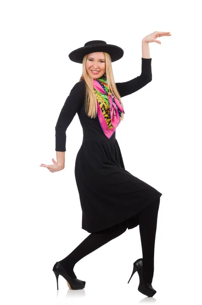 Uzun, siyah elbiseli kadın — Stok fotoğraf