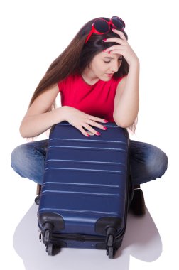 Güzel kız beyaz izole çanta