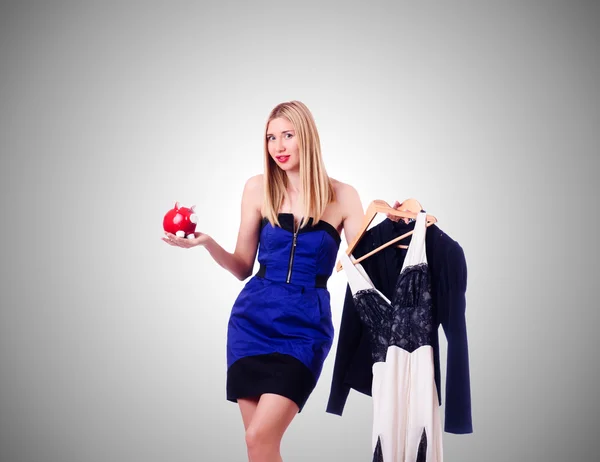 Woman thinking of spending her savings — Stock Photo, Image