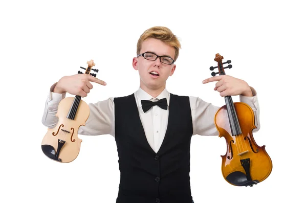 Violinista divertido aislado en blanco —  Fotos de Stock