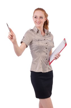 Genç ve güzel çalışan kağıt ile