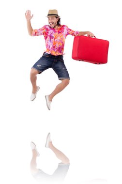 Turist üzerinde beyaz izole çanta