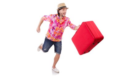 Turist üzerinde beyaz izole çanta