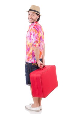 Turist üzerinde beyaz izole çanta