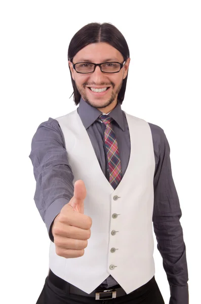 회색 셔츠 화이트에 고립 된 젊은 남자 — 스톡 사진