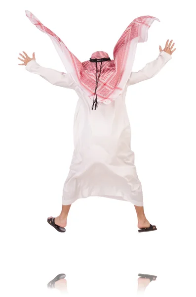 Jumping arab businessman isolated on the white — Stock Photo, Image