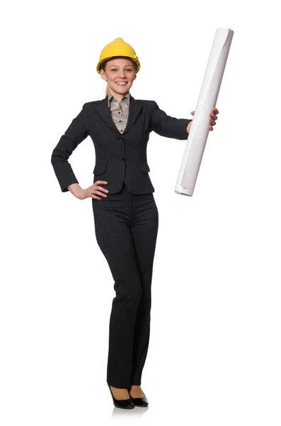 Woman engineer with draft papers — Stock Photo, Image