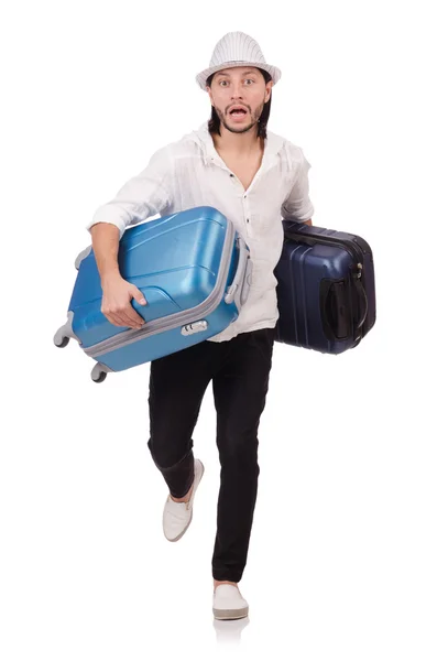 Turista s kufry izolovaných na bílém — Stock fotografie