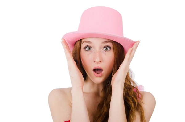 Pretty young wizard in mini pink dress — Stock Photo, Image