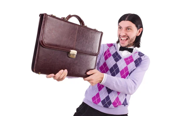 Hombre sonriente con maletín aislado en blanco —  Fotos de Stock