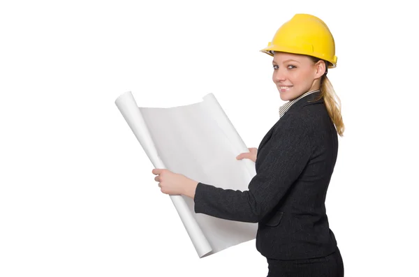 Kvinna ingenjör med utkast papper — Stockfoto