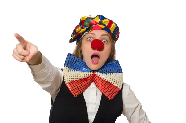 Ganska kvinnlig clown isolerad på vit — Stockfoto