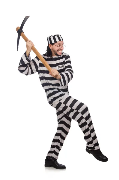 Prisioneiro com machado isolado em branco — Fotografia de Stock