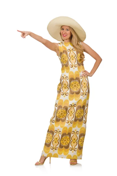 Hübsches Mädchen im gelben floralen Kleid — Stockfoto
