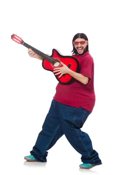 Hombre gordo con guitarra aislada en blanco —  Fotos de Stock