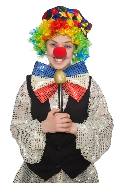 Clown femminile con maracas isolato su bianco — Foto Stock