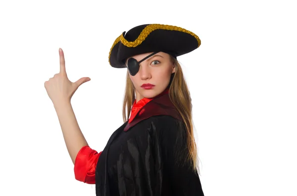 Hübsches Piratenmädchen in Karnevalskleidung isoliert auf weiß — Stockfoto
