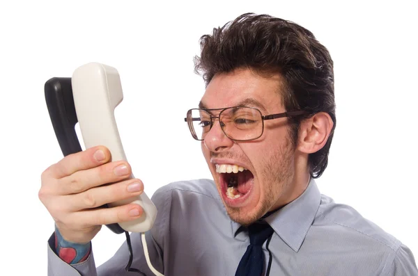 Jovem funcionário do call center isolado em branco — Fotografia de Stock