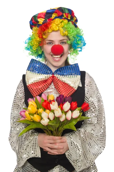 Clown femminile isolato su bianco — Foto Stock