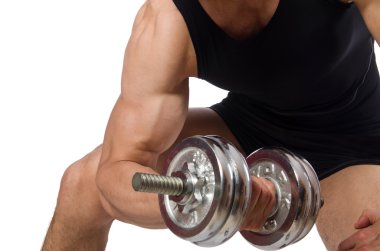 Dambılı adam beyaza izole edilmiş.