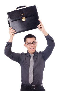 Genç adam holding evrak çantası