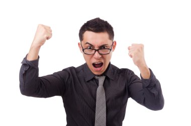 Gri tişörtlü beyaz izole genç adam