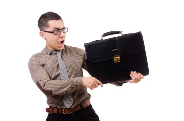 Genç adam holding evrak çantası