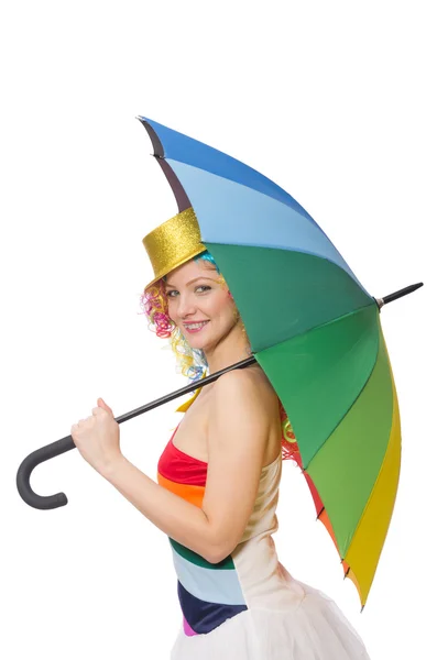 Frau mit buntem Regenschirm — Stockfoto