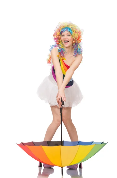 Donna con ombrello colorato — Foto Stock