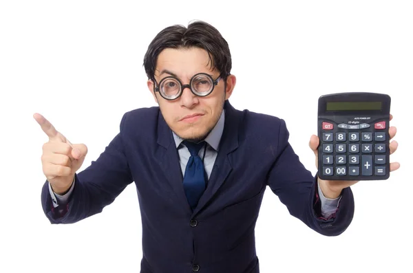 Grappige mens met calculator — Stockfoto