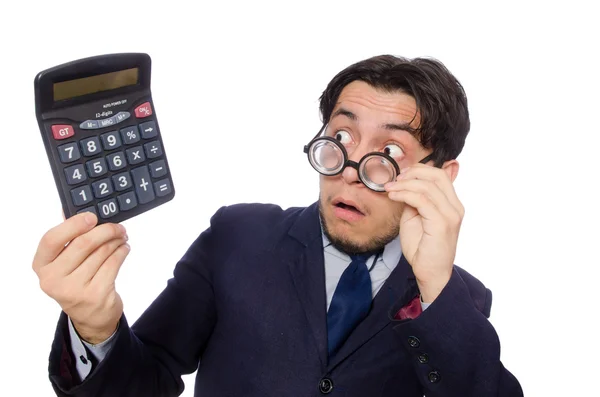 Funny man with calculator — Stock Photo, Image