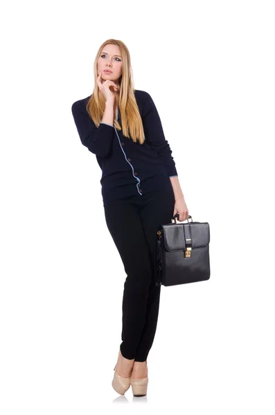 Mujer en ropa negra con bolso de mano —  Fotos de Stock