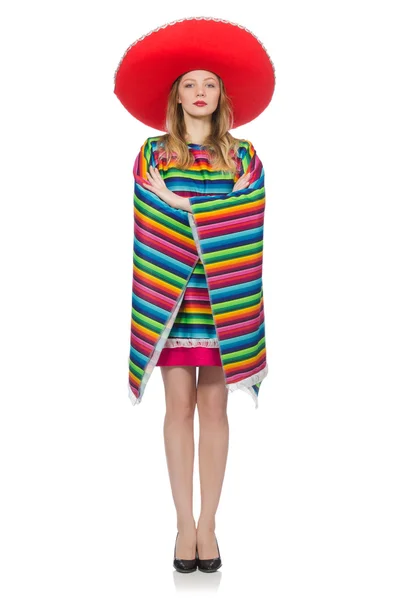 Bella ragazza in poncho messicano — Foto Stock