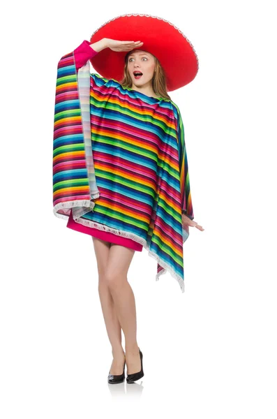 Linda chica en poncho mexicano — Foto de Stock