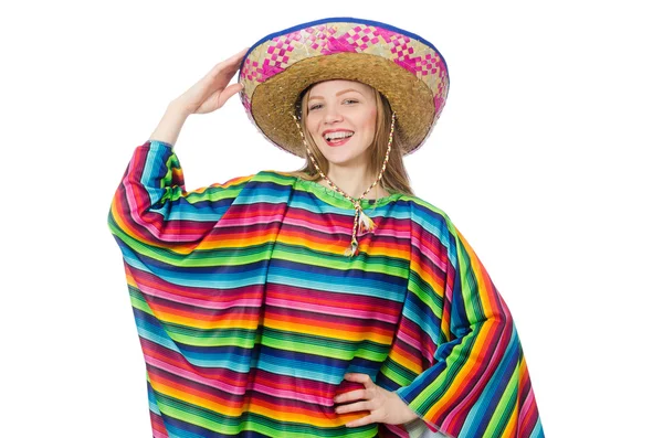 Linda chica en poncho mexicano —  Fotos de Stock