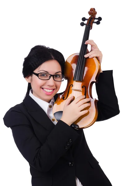 Mulher com violino isolado no branco — Fotografia de Stock