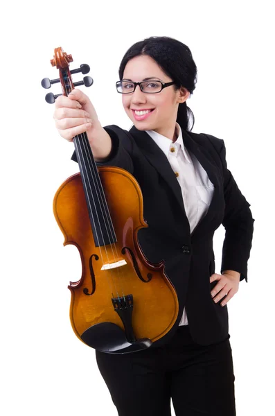Vrouw met viool geïsoleerd op de witte — Stockfoto