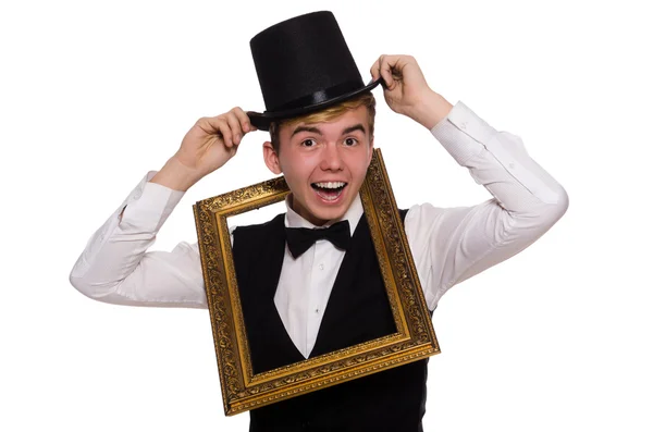 Young gentleman holding frame — Stock Photo, Image