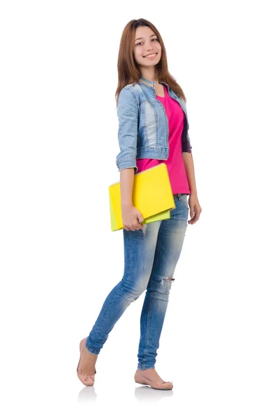 stock image Student girl with books on white