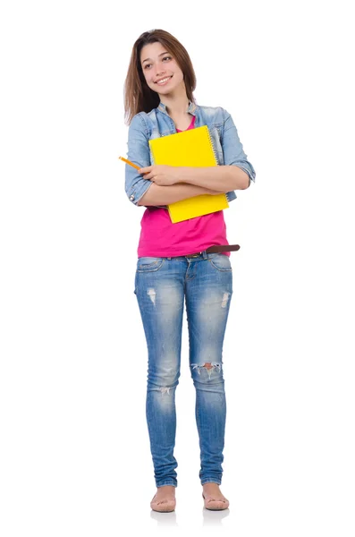 Student girl with books on white — Stock Photo, Image