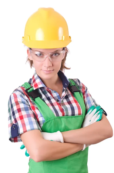 Arbeiterin in grünen Overalls — Stockfoto