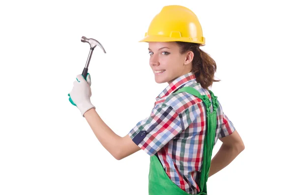 Female workman in green overalls — Stock Photo, Image