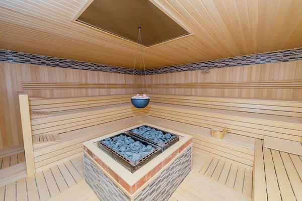 Hot wooden sauna room interior — Stock Photo, Image