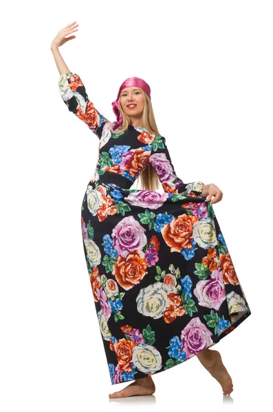 Mädchen im langen Blumenkleid — Stockfoto