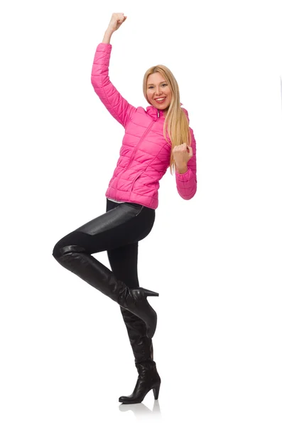 Dívka v zimní růžová bunda — Stock fotografie